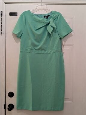 NWT Ivy + Blu Mint Green Short Sleeve Gathered Neckline Midi Dress, SIZE 16